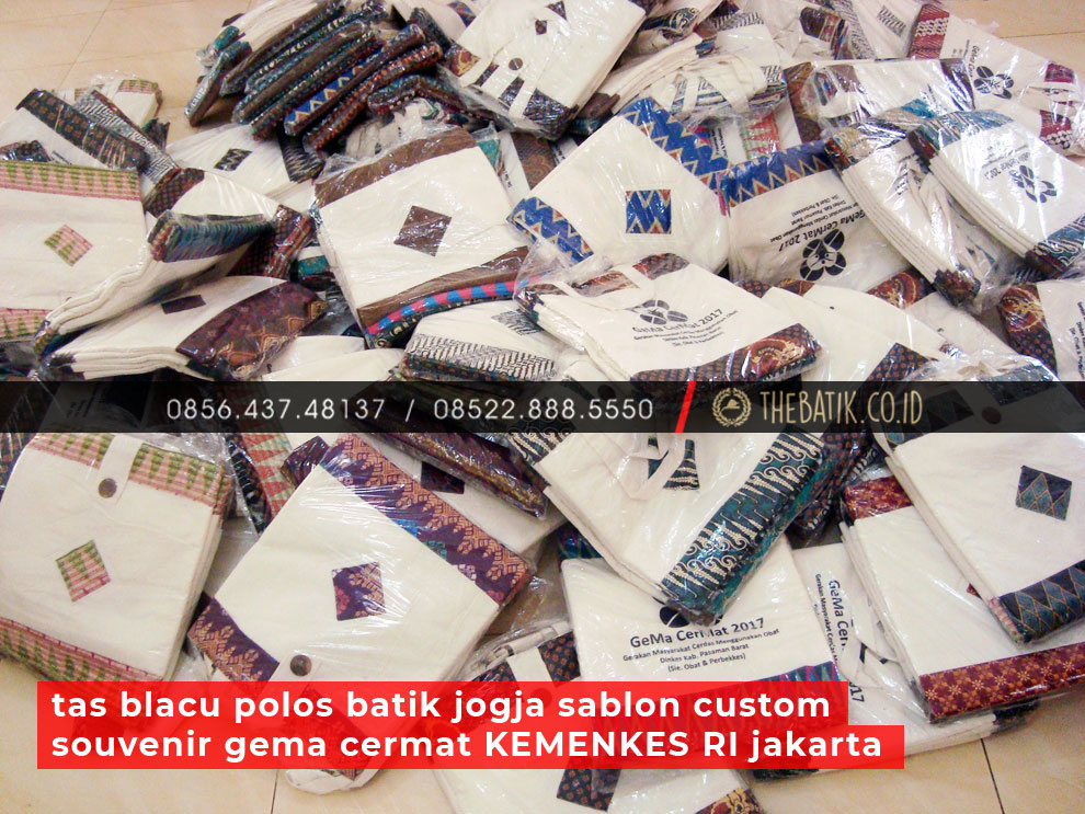 Tas Blacu Polos Batik Jogja Sablon Custom Souvenir GEMA CERMAT Kemenkes RI Jakarta