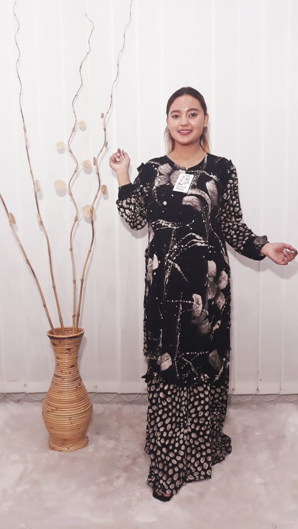 Baju Daster Batik Lengan Panjang Rayon Hitam Cap Pekalongan Grosir