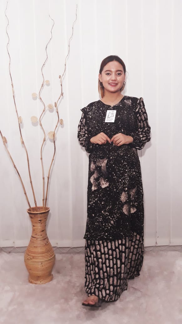 Baju Daster Batik Lengan Panjang Rayon Hitam Cap Pekalongan Grosir