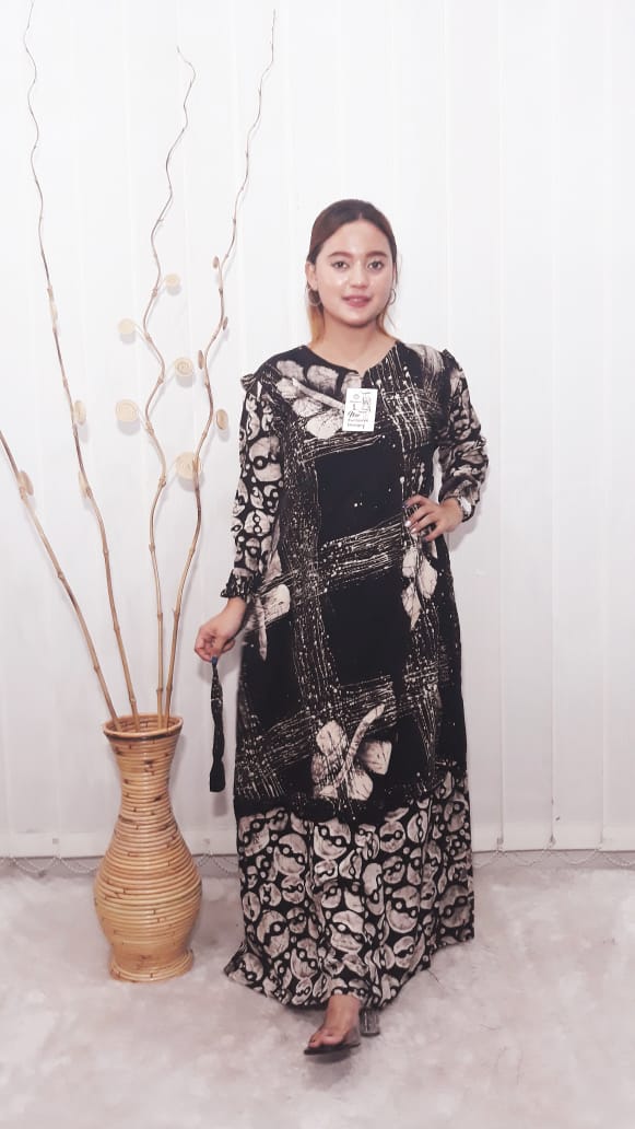 Baju Daster Batik Lengan Panjang Rayon Hitam Cap Pekalongan Grosir