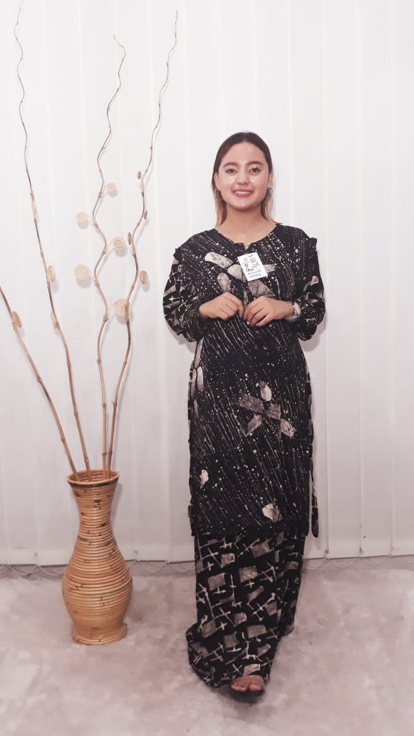 Baju Daster Batik Lengan Panjang Rayon Hitam Cap Pekalongan Grosir