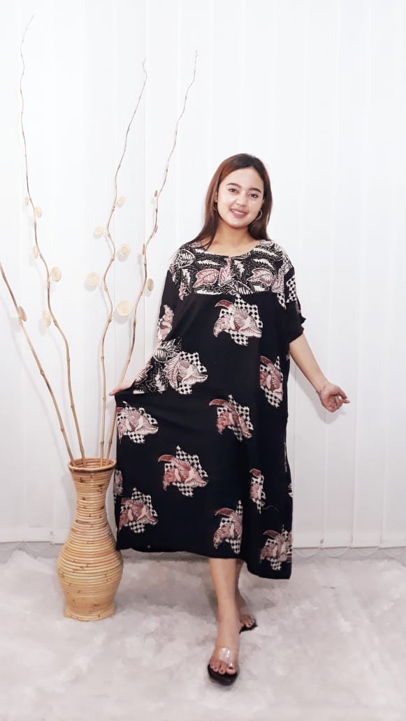 Baju Daster Batik Lengan Pendek Semi Payung Hitam Adem Bahan Rayon