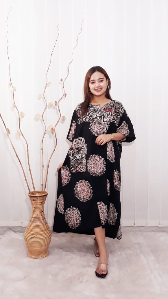 Baju Daster Batik Lengan Pendek Semi Payung Hitam Adem Bahan Rayon