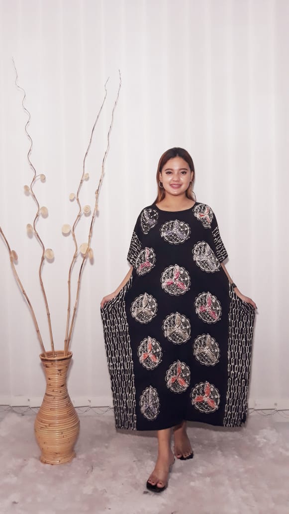 Baju Daster Batik Oblong Lowo Rayon Lengan Pendek Ceplok Hitam
