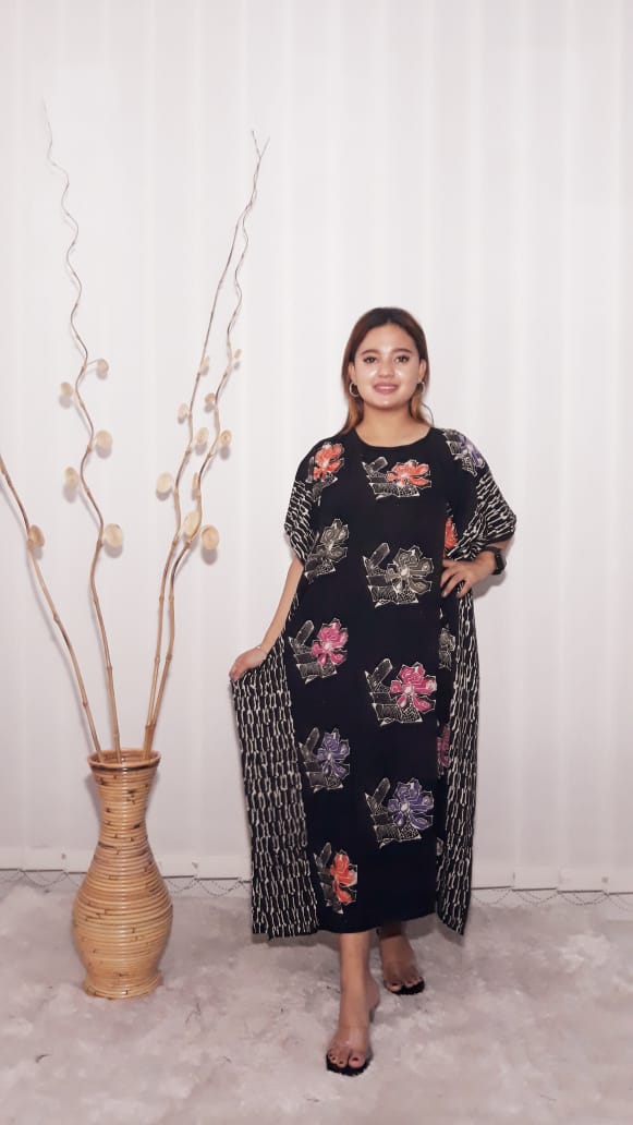 Baju Daster Batik Oblong Lowo Rayon Lengan Pendek Ceplok Hitam