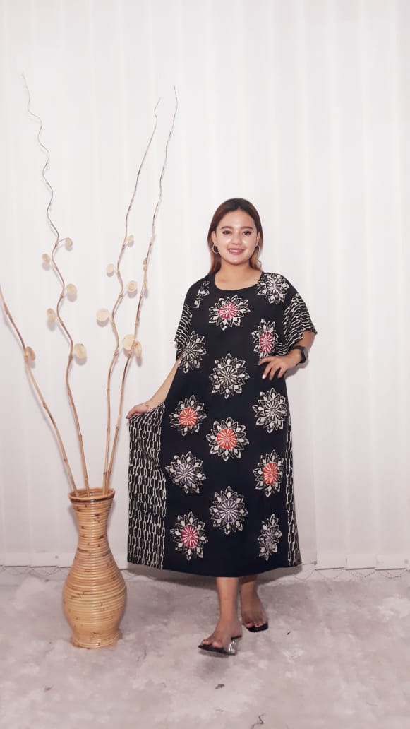 Baju Daster Batik Oblong Lowo Rayon Lengan Pendek Ceplok Hitam