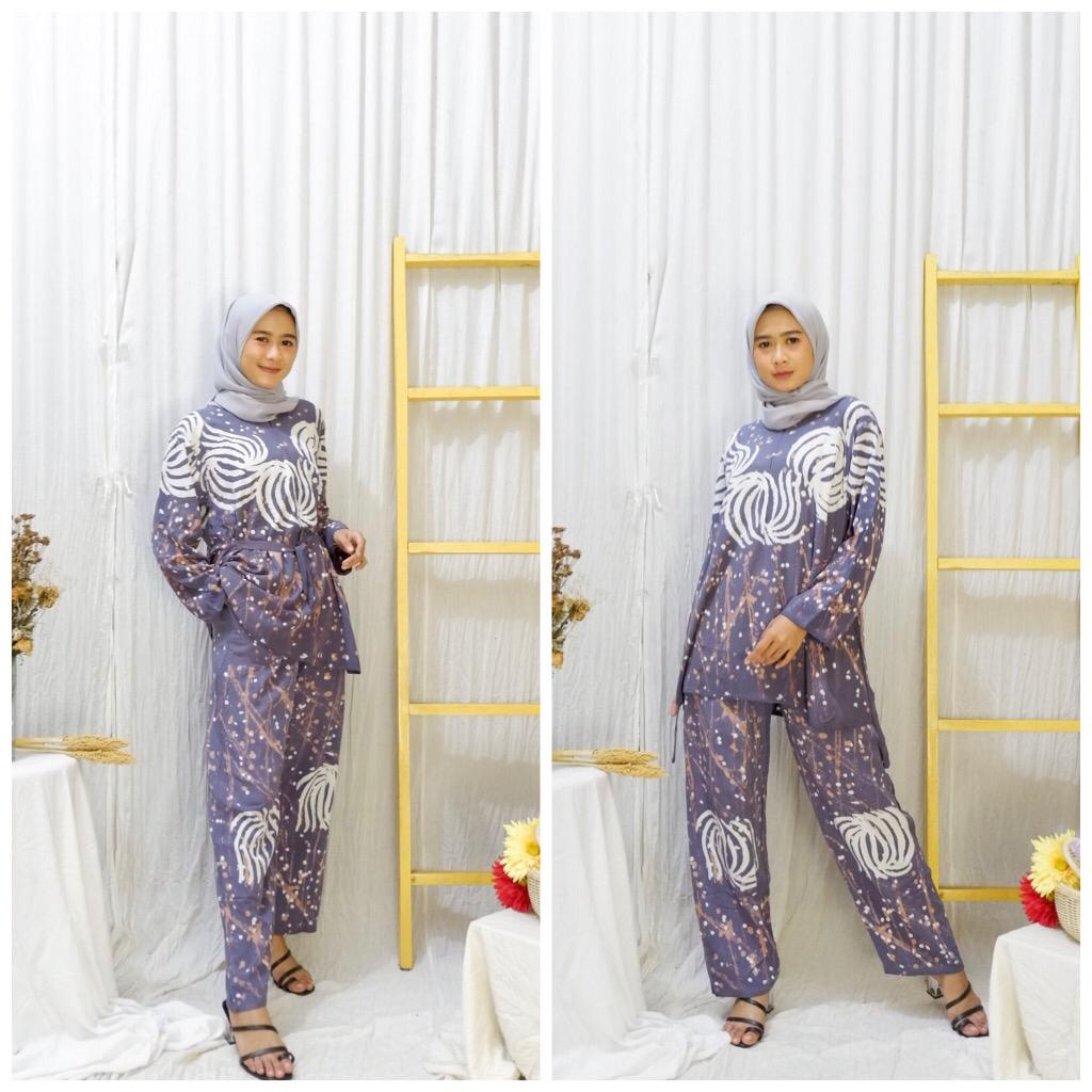 Baju Daster Batik Setelan Celana Panjang One Set Wanita Rayon