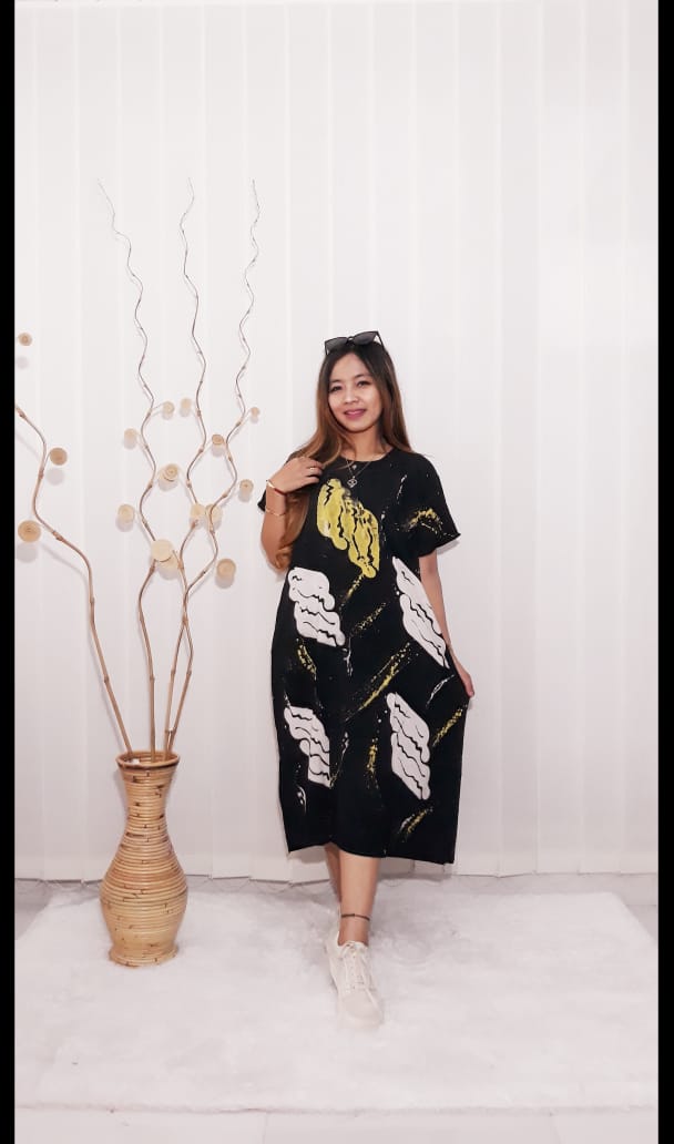 Baju Daster Ibu Jumbo Lengan Pendek Hitam Batik Pekalongan Grosir