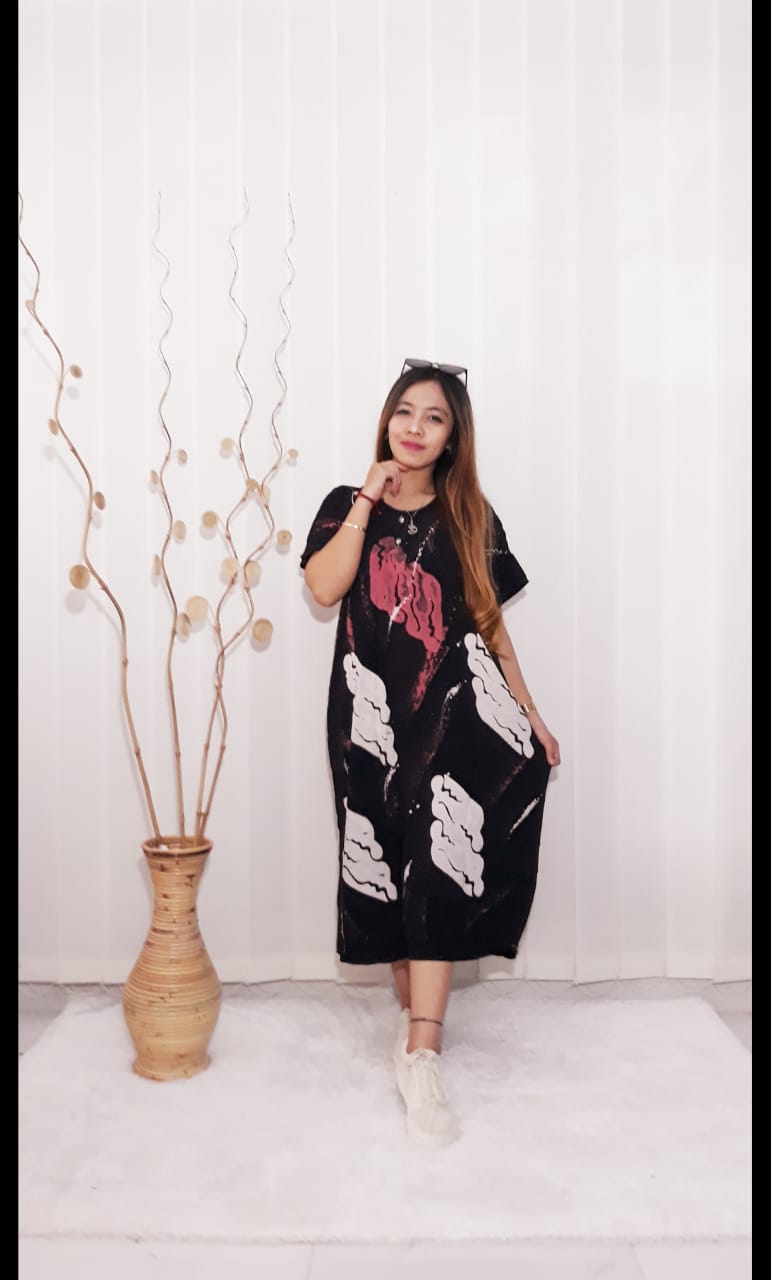 Baju Daster Ibu Jumbo Lengan Pendek Hitam Batik Pekalongan Grosir