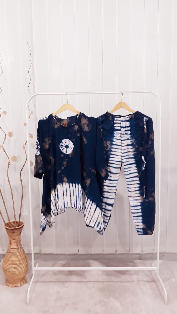 Baju One Set Tie Dye Lengan Pendek Setelan Kulot Panjang Wanita