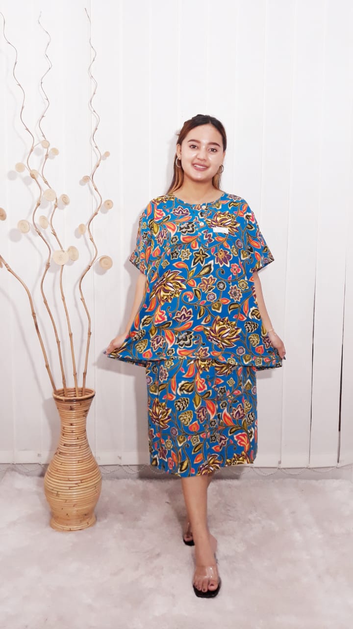 Baju Setelan Kencana Ungu One Set Batik Wanita Kulot Lengan 3/4