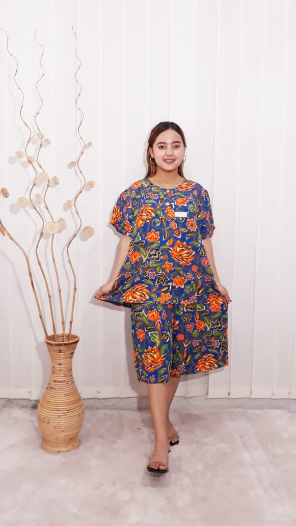 Baju Setelan Kencana Ungu One Set Batik Wanita Kulot Lengan 3/4