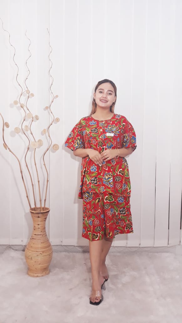 Baju Setelan Kencana Ungu One Set Batik Wanita Kulot Lengan 3/4