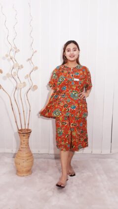 Baju Setelan Kencana Ungu One Set Batik Wanita Kulot Lengan 3/4