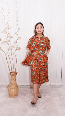 Baju Setelan Kencana Ungu One Set Batik Wanita Kulot Lengan 3/4