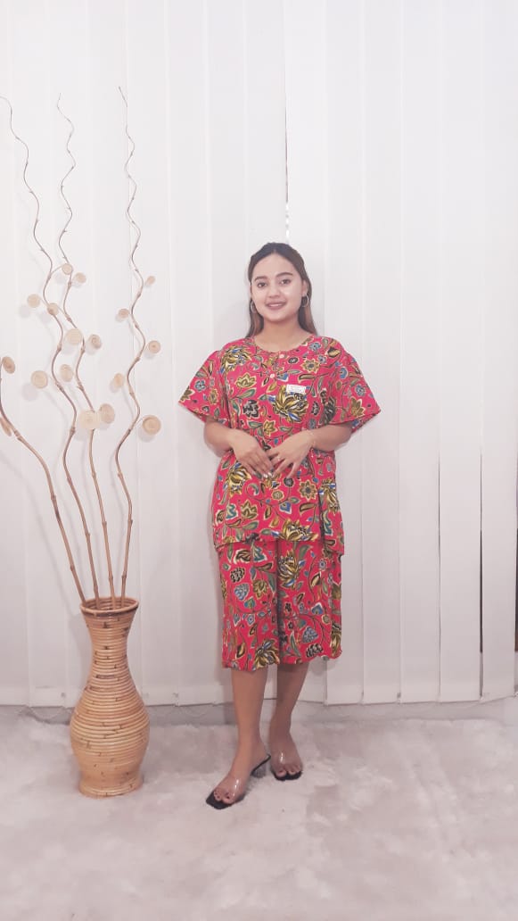 Baju Setelan Kencana Ungu One Set Batik Wanita Kulot Lengan 3/4