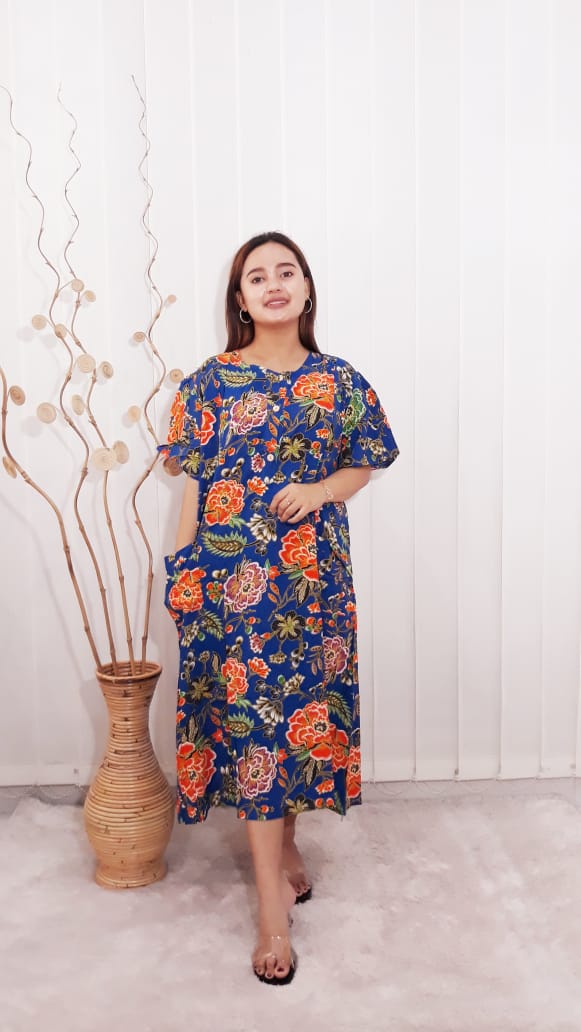 Daster Batik Kencana Ungu Lengan Pendek Bahan Rayon Adem