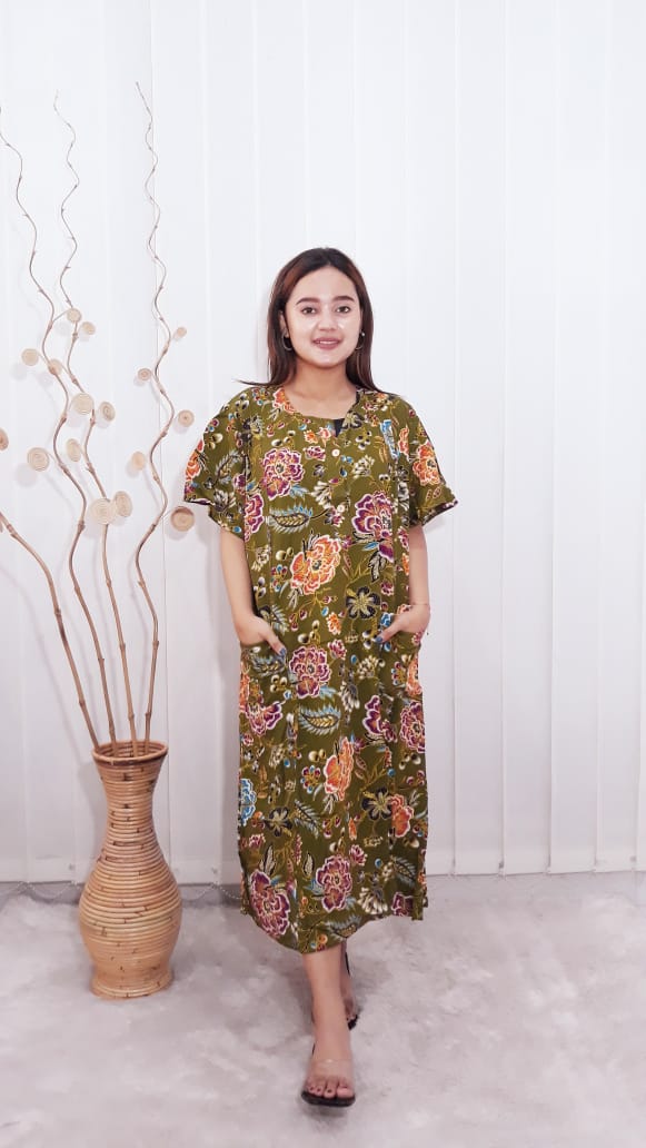 Daster Batik Kencana Ungu Lengan Pendek Bahan Rayon Adem