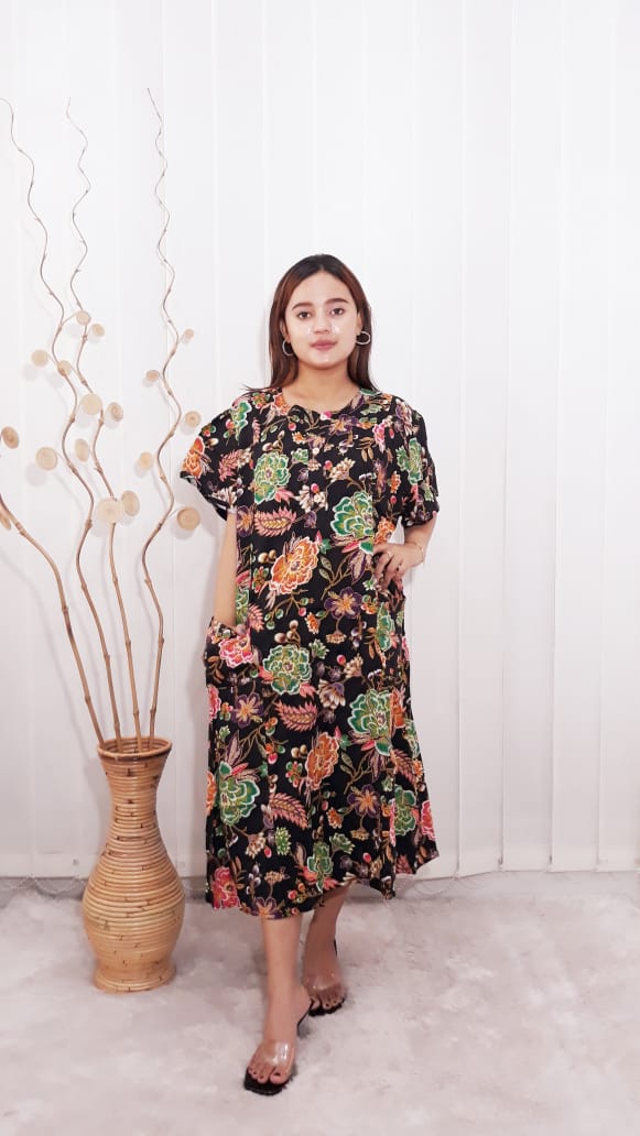 Daster Batik Kencana Ungu Lengan Pendek Bahan Rayon Adem