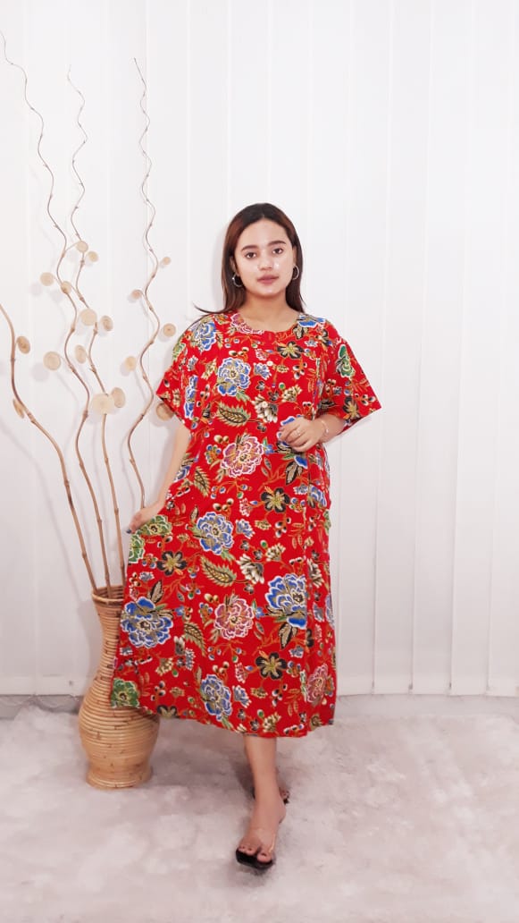 Daster Batik Kencana Ungu Lengan Pendek Bahan Rayon Adem