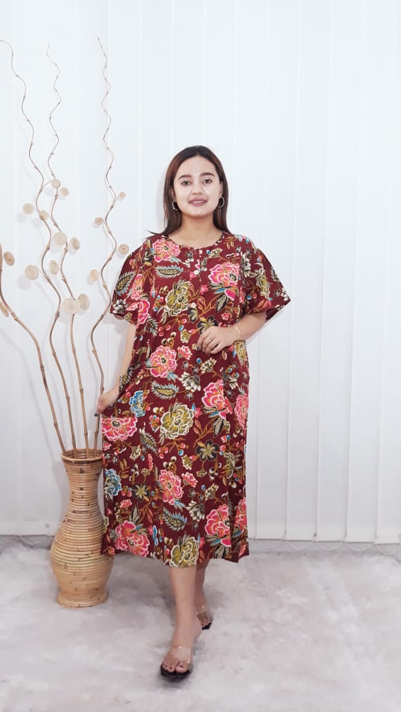Daster Batik Kencana Ungu Lengan Pendek Bahan Rayon Adem