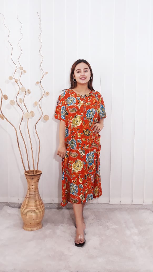 Daster Batik Kencana Ungu Lengan Pendek Bahan Rayon Adem