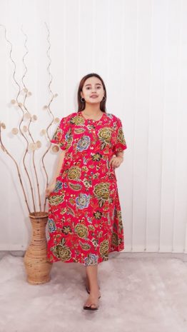 Daster Batik Kencana Ungu Lengan Pendek Bahan Rayon Adem