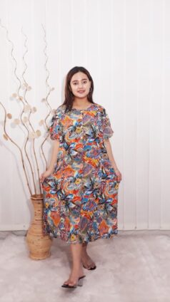Daster Batik Kencana Ungu Lengan Pendek Rayon Label Biru