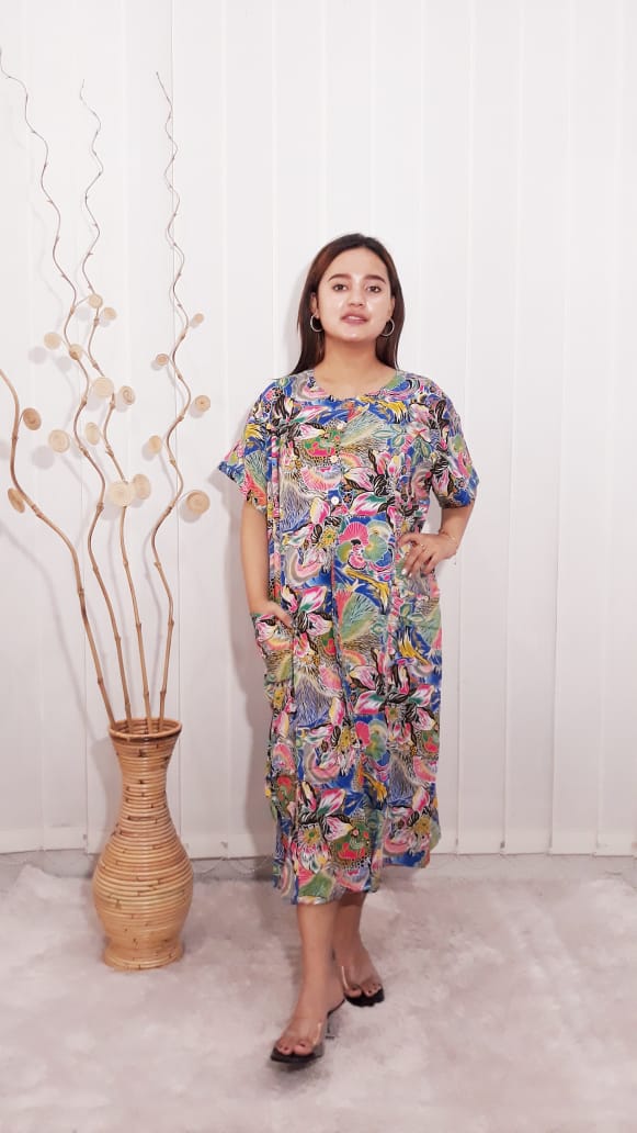 Daster Batik Kencana Ungu Lengan Pendek Rayon Label Biru