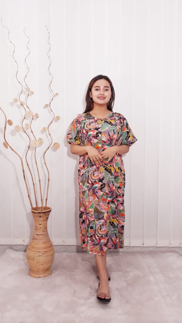 Daster Batik Kencana Ungu Lengan Pendek Rayon Label Biru