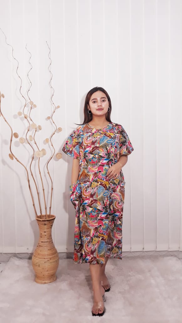Daster Batik Kencana Ungu Lengan Pendek Rayon Label Biru