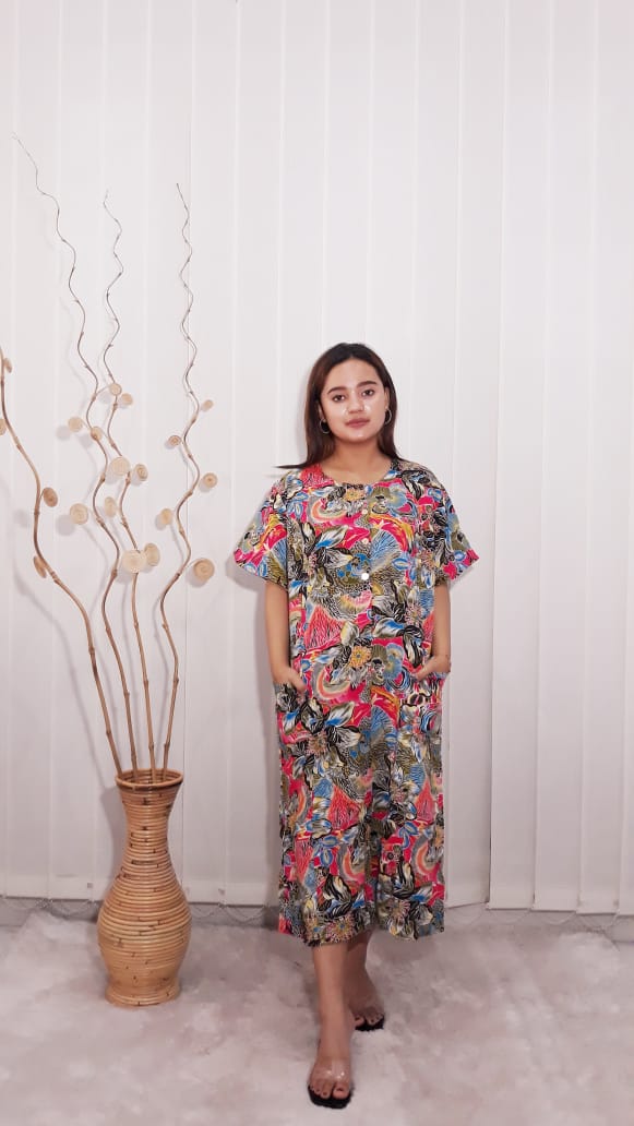 Daster Batik Kencana Ungu Lengan Pendek Rayon Label Biru