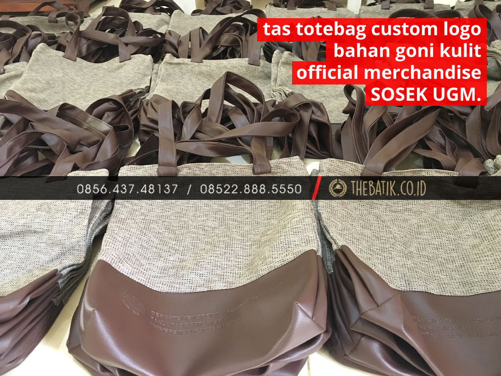 Tas Tote Bag Custom Logo Bahan Goni Kulit Official Merchandise Departemen Sosial Ekonomi Fakultas Pertanian UGM Yogyakarta