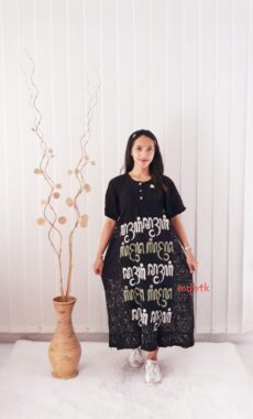 Baju Daster Batik Hitam Aksara Tulisan Jawa Klasik Bahan Rayon