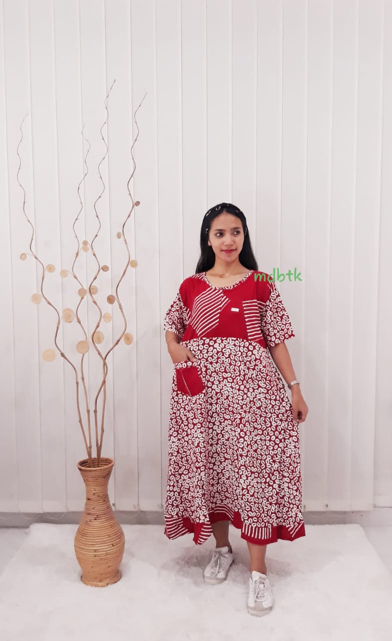 Baju Daster Batik Payung Saku Depan Bahan Santung Adem