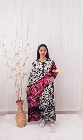 Baju Gamis Batik Lengan Panjang Long Dress Modern Rayon Santung