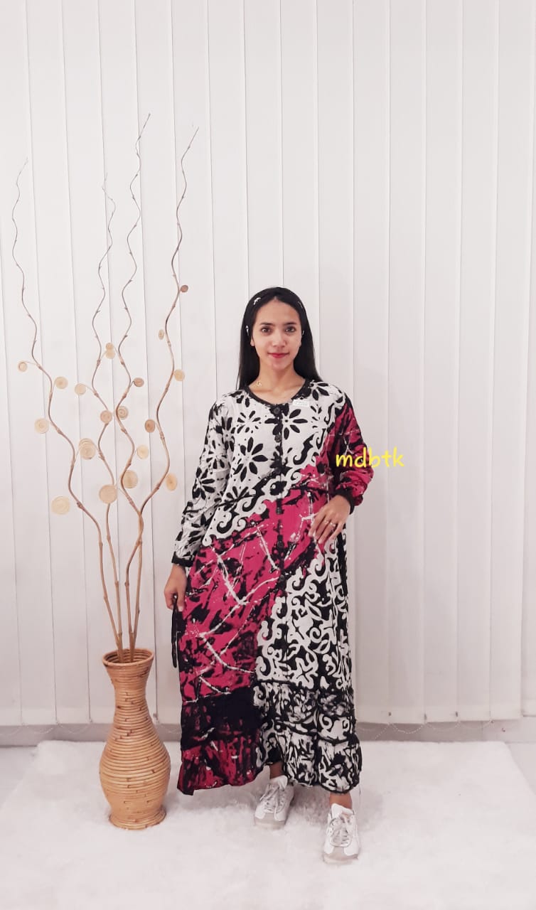 Baju Gamis Batik Lengan Panjang Long Dress Modern Rayon Santung