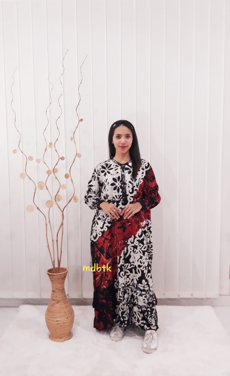 Baju Gamis Batik Lengan Panjang Long Dress Modern Rayon Santung