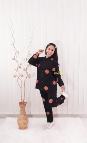 One Set Baju Setelan Batik Wanita Modern Polkadot Lengan Panjang