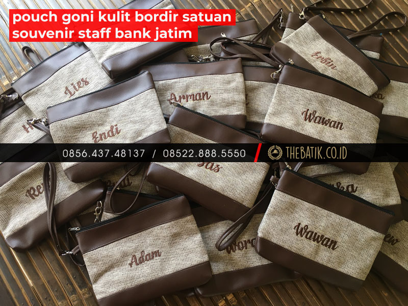 Pouch Dompet Goni Kulit Bisa Bordir Satuan Souvenir Pesanan BANK JATIM