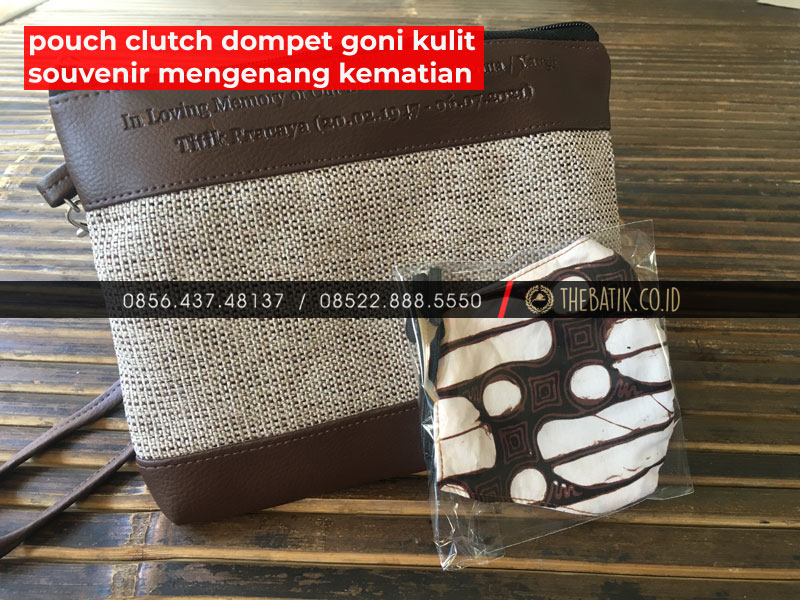 Dompet Pouch Souvenir Mengenang Kematian Custom Tulisan Bahan Goni Kulit