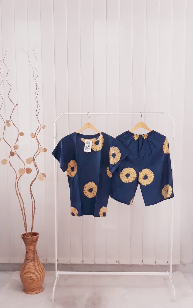 Baju Tidur Daster Batik Setelan Celana Pendek Bahan Rayon Motif Shibori Warna