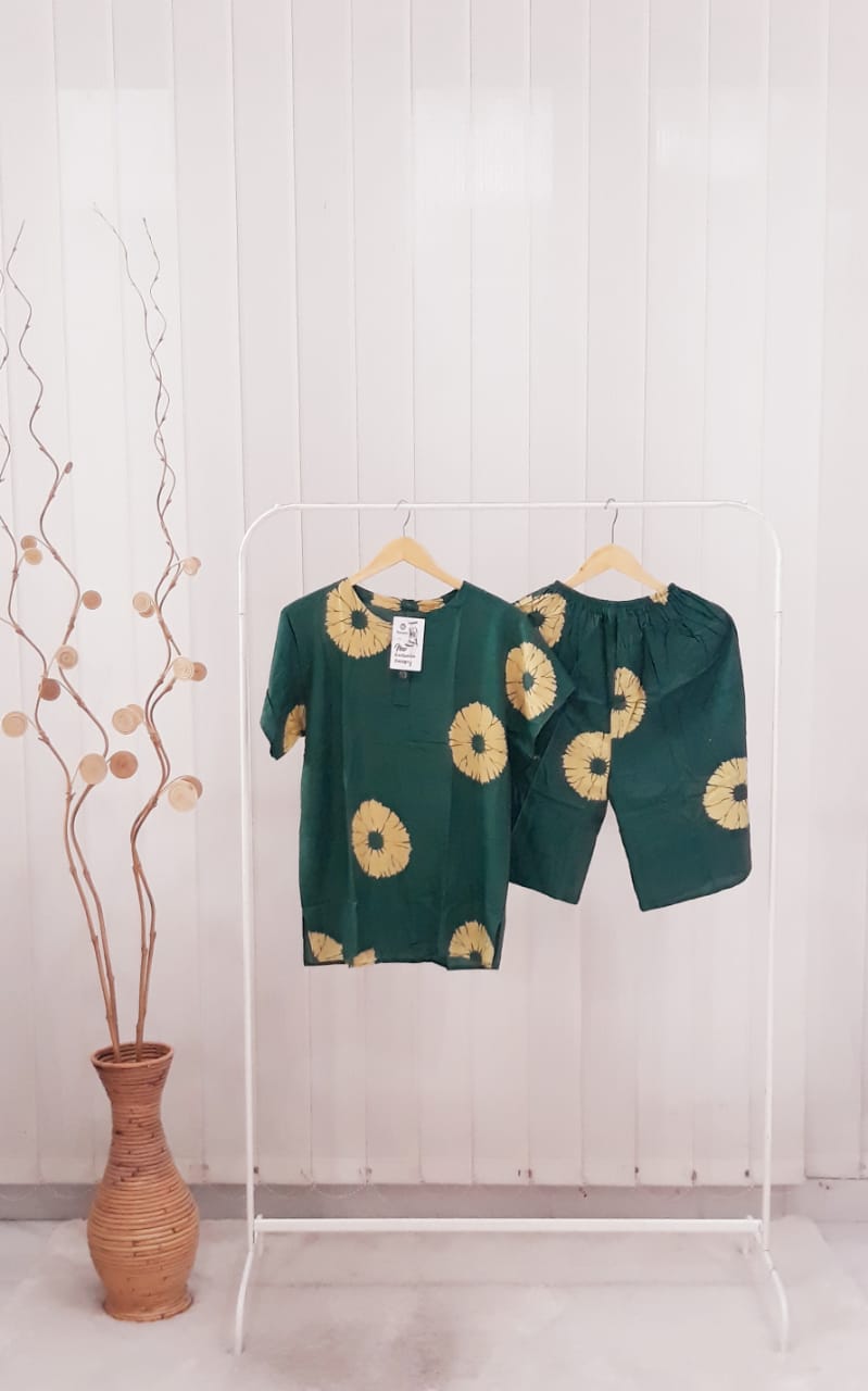 Baju Tidur Daster Batik Setelan Celana Pendek Bahan Rayon Motif Shibori Warna
