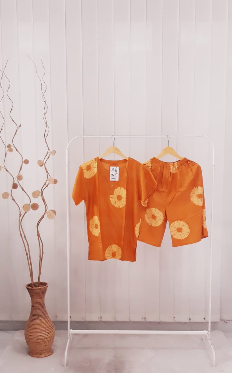 Baju Tidur Daster Batik Setelan Celana Pendek Bahan Rayon Motif Shibori Warna