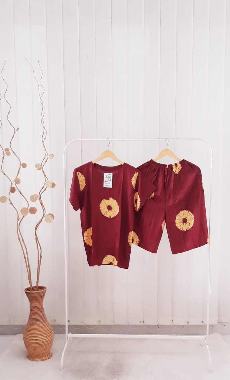 Baju Tidur Daster Batik Setelan Celana Pendek Bahan Rayon Motif Shibori Warna