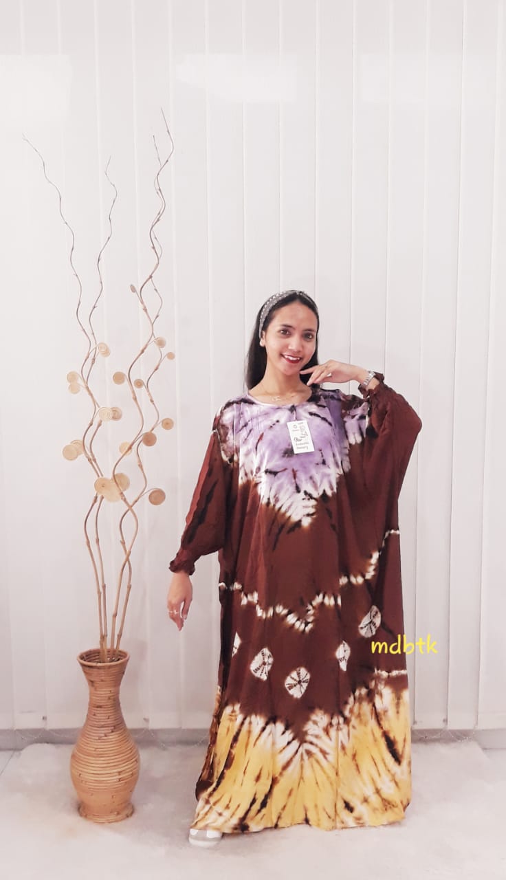 Baju Model Kaftan Batik Jumputan Modern Bahan Rayon Grosir Seri Warna