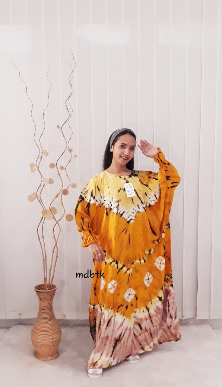 Baju Model Kaftan Batik Jumputan Modern Bahan Rayon Grosir Seri Warna
