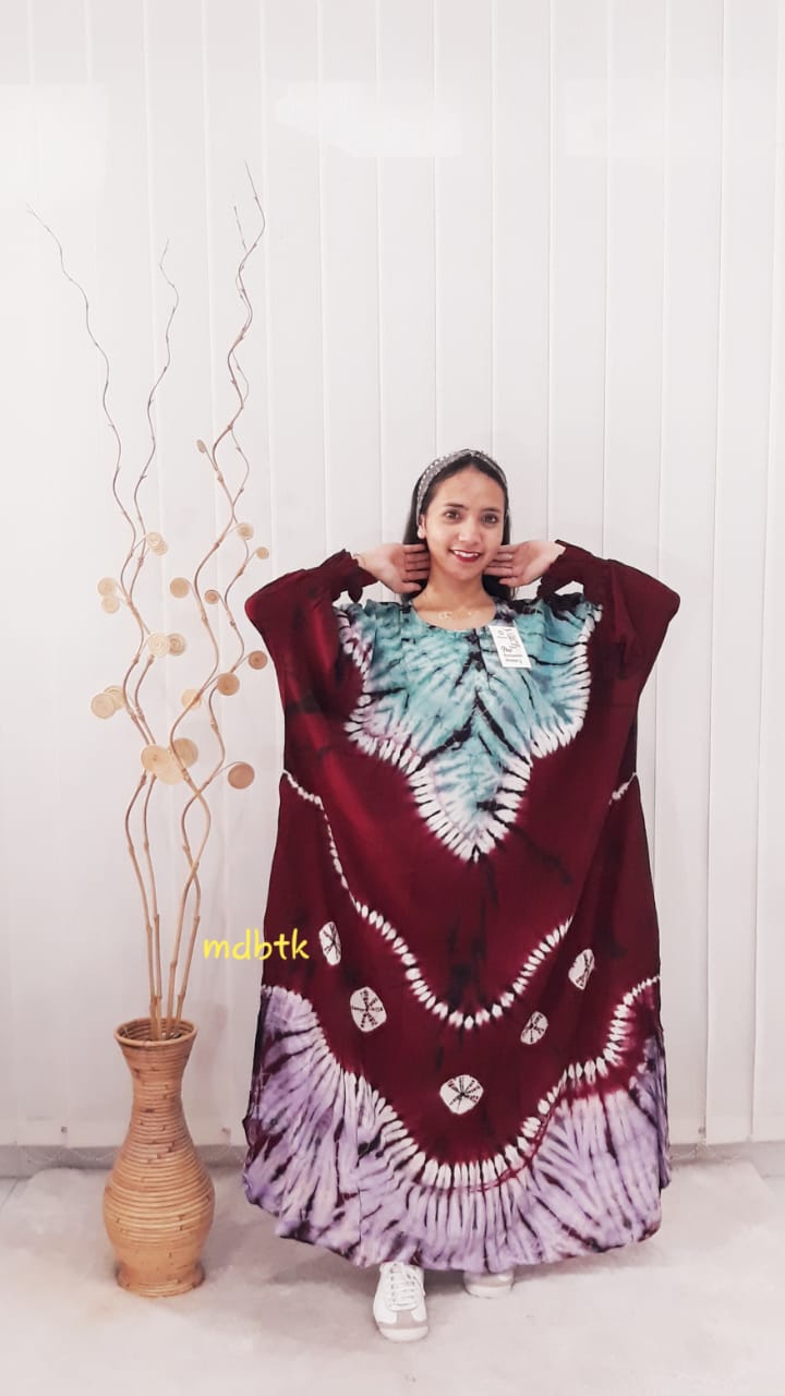 Baju Model Kaftan Batik Jumputan Modern Bahan Rayon Grosir Seri Warna