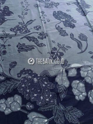 Bahan Seragam Batik Semi Tulis Motif Buketan Navy Abu-Abu Ukuran 2.4 m