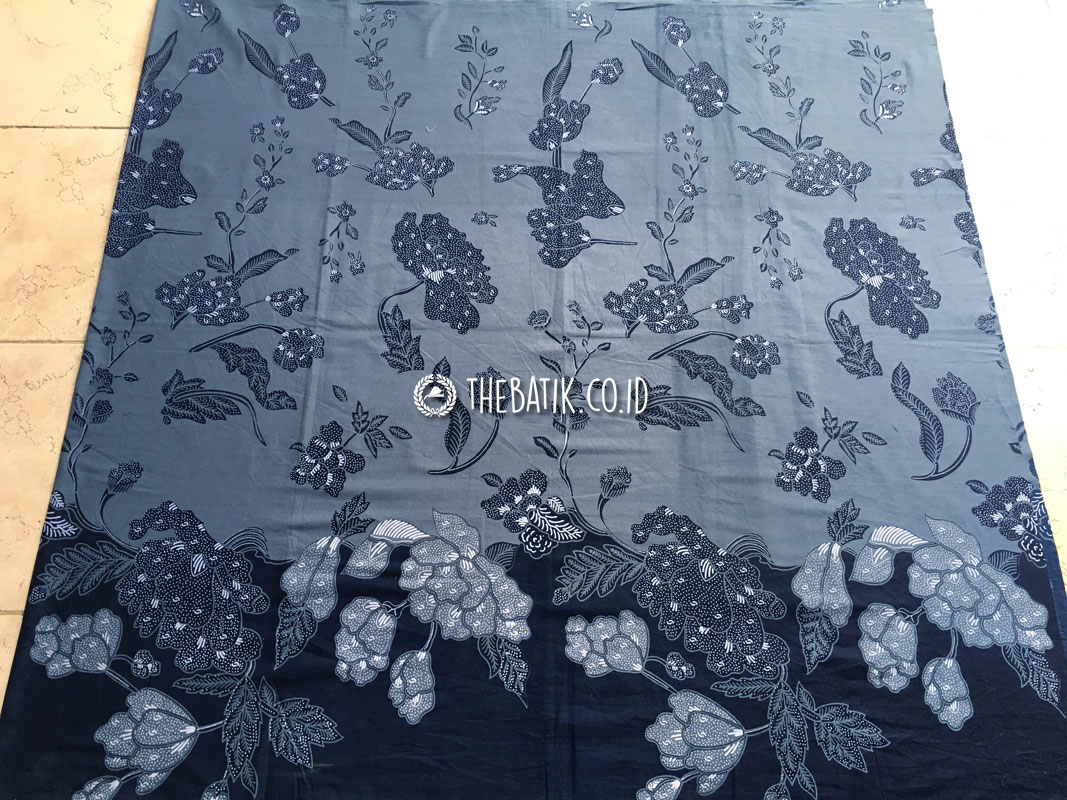 Bahan Seragam Batik Semi Tulis Motif Buketan Navy Abu-Abu Ukuran 2.4 m